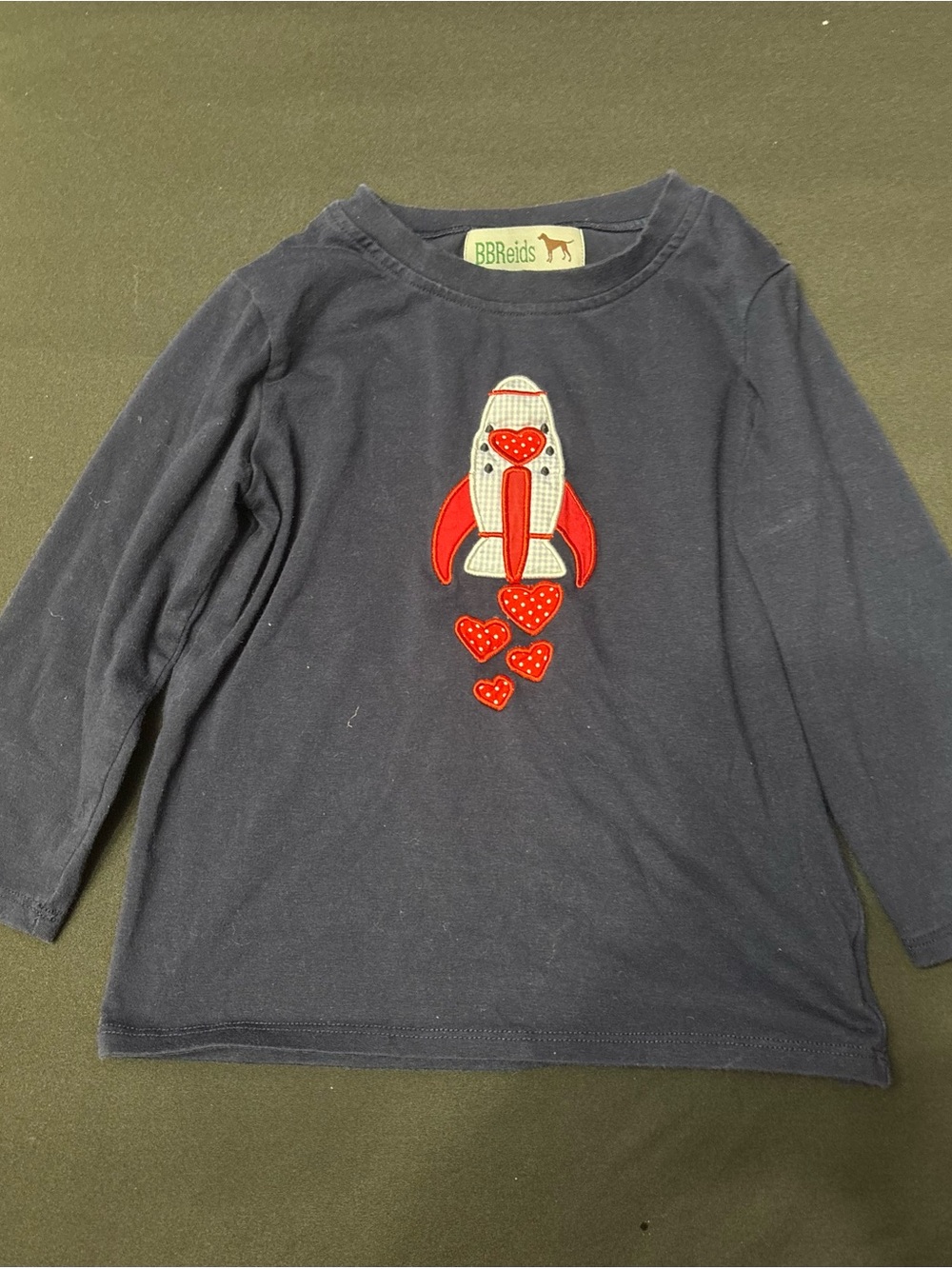 BBReids Navy Long-Sleeve Kids Tee with Red Rocket & Hearts